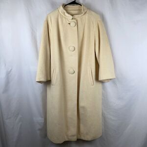 Vintage 1950's  Forstmann Wool cream color mandarin collar long coat